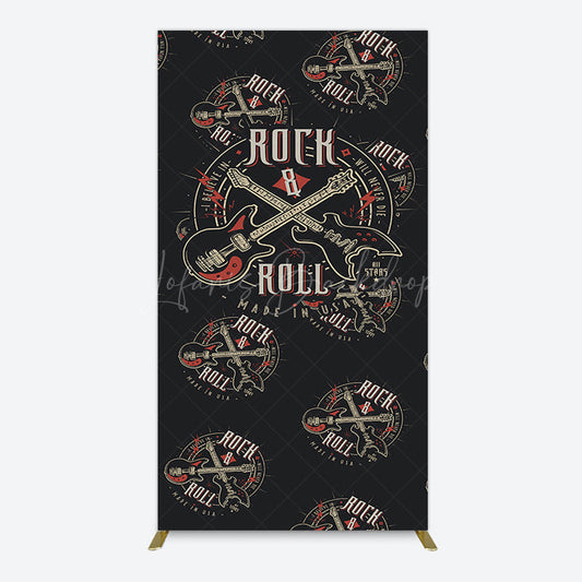 Lofaris Black Rock Roll Logo Birthday Party Rectangle Backdrop