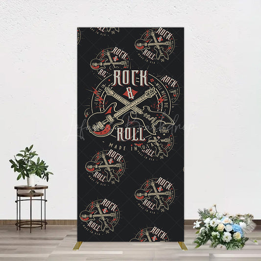 Lofaris Black Rock Roll Logo Birthday Party Rectangle Backdrop