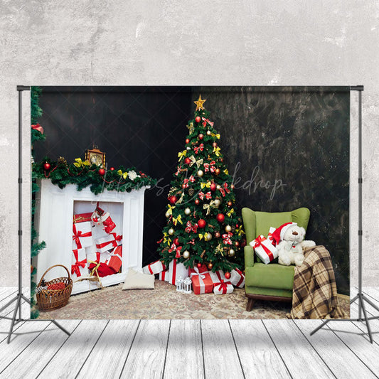 Lofaris Black Room White Fireplace Christmas Photo Backdrop