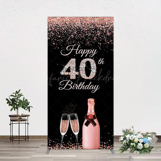 Lofaris Black Rose Gold Glitter 40th Birthday Rectangle Backdrop