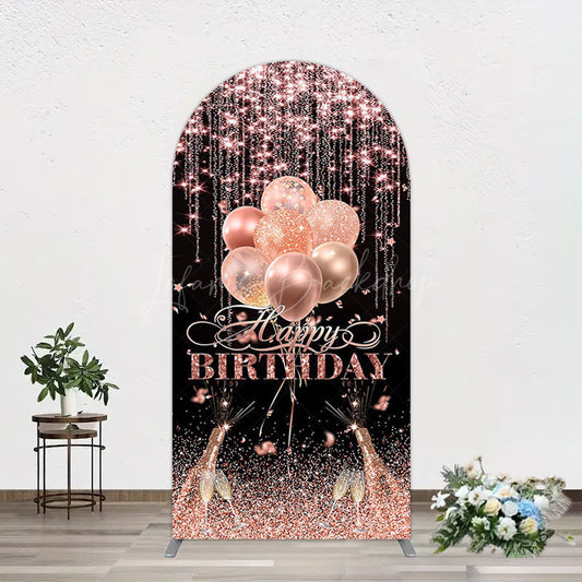 Lofaris Black Rose Gold Glitter Cheer Birthday Arch Backdrop