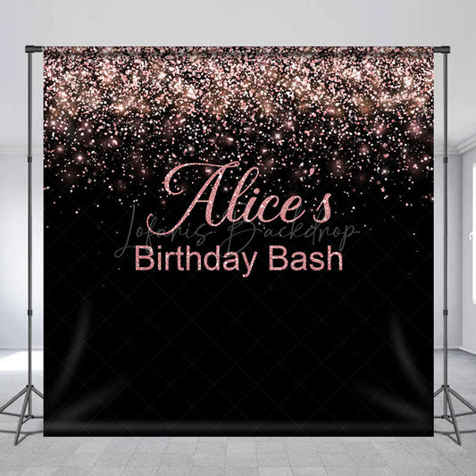 Lofaris Black Rose Gold Glitter Custom Name Birthday Backdrop