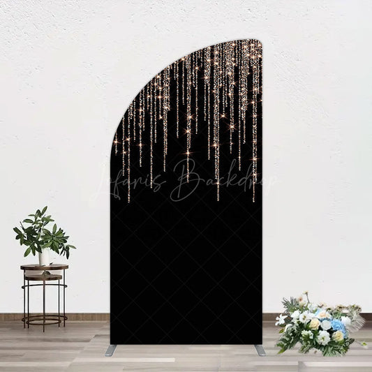 Lofaris Black Rose Gold Lines Simple Birthday Half Moon Arch Backdrop