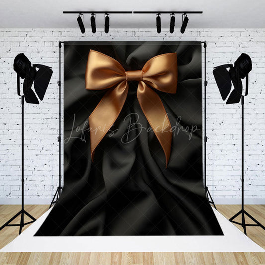 Lofaris Black Satin Gold Bow Tie Retro Wall Photo Backdrop