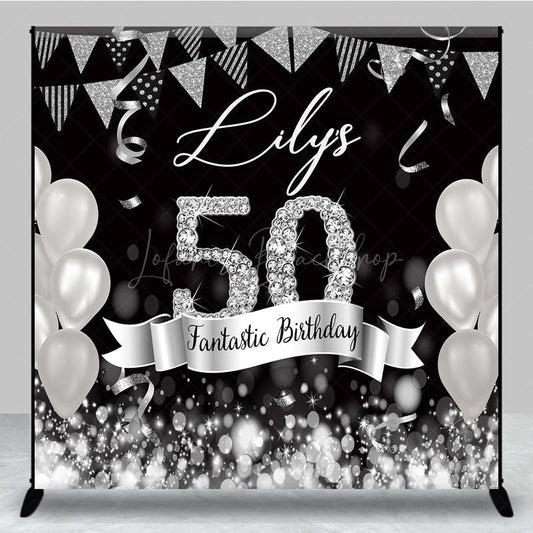Lofaris Black Silver Balloon Flags Custom Birthday Backdrop