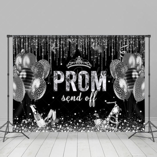 Lofaris Black Silver Balloon Prom Send Off Grad Backdrop