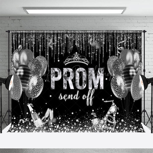 Lofaris Black Silver Balloon Prom Send Off Grad Backdrop