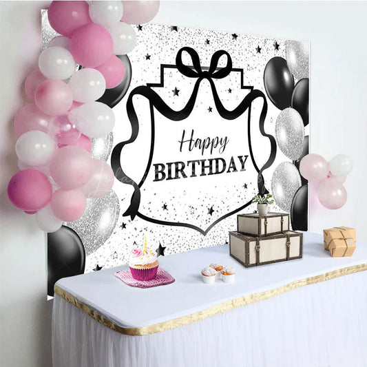 Lofaris Black Silver Balloons Glitter Happy Birthday Backdrop