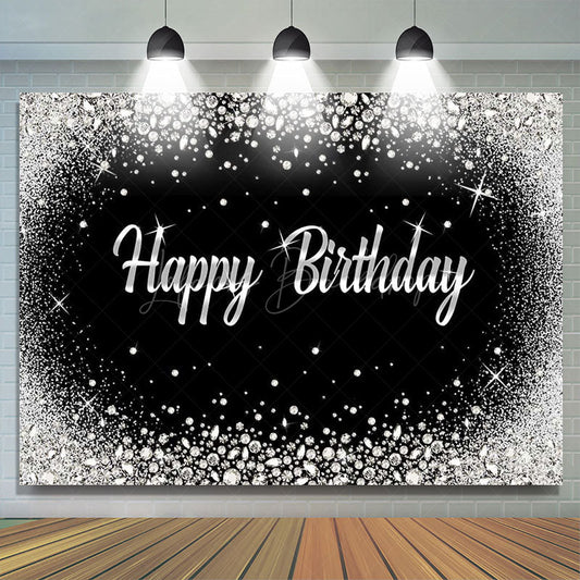Lofaris Black Silver Diamonds Sparkle Happy Birthday Backdrop