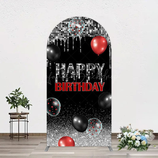 Lofaris Black Silver Glitter Balloons Birthday Arch Backdrop