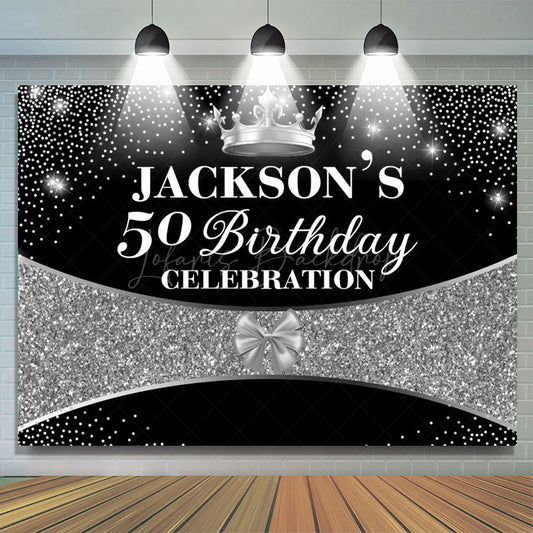 Lofaris Black Silver Glitter Crown 50th Birthday Backdrop