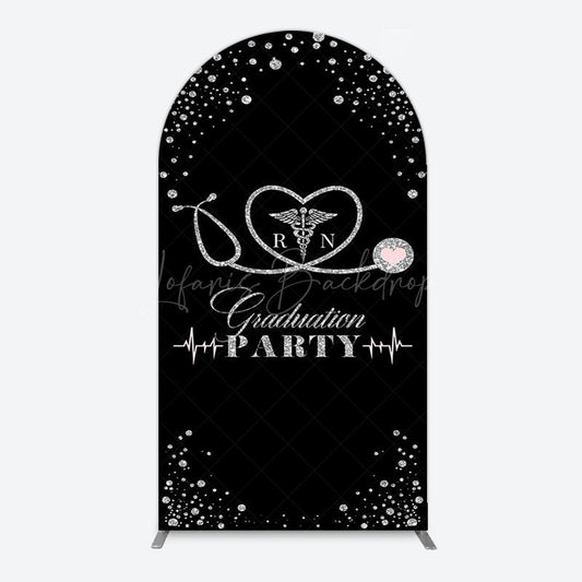 Lofaris Black Silver Glitter RN Graduation Party Arch Backdrop