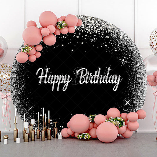 Lofaris Black Silver Glitter Round Happy Birthday Backdrop