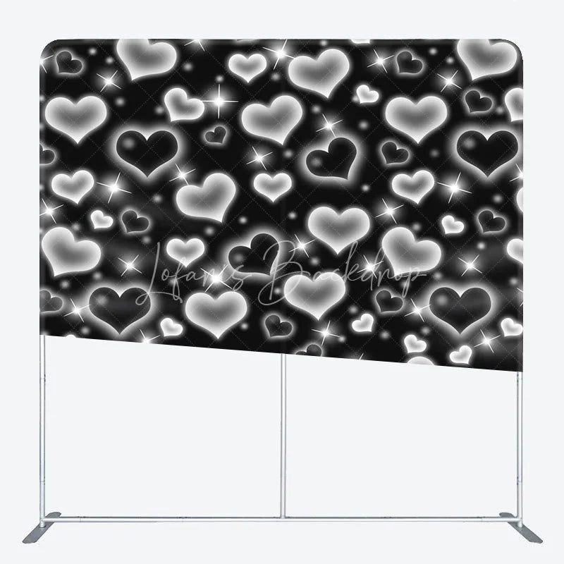 Lofaris Black Silver Heart Tension Fabric Backdrop Y2K Glowing Love Pattern Decoration Retro 2000s Background