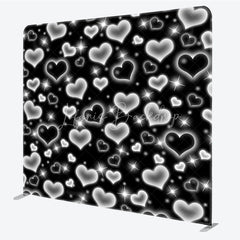Lofaris Black Silver Heart Tension Fabric Backdrop Y2K Glowing Love Pattern Decoration Retro 2000s Background