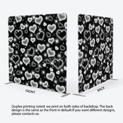Lofaris Black Silver Heart Tension Fabric Backdrop Y2K Glowing Love Pattern Decoration Retro 2000s Background