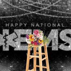 Lofaris Black Silver Pearl Happy National EMS Week Backdrop