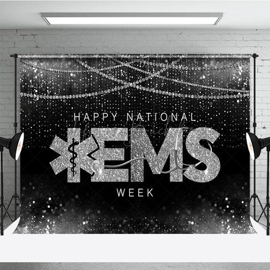 Lofaris Black Silver Pearl Happy National EMS Week Backdrop