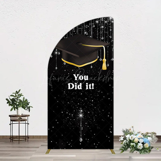 Lofaris Black Silver Sparkle You Did It Grad Half Moon Arch Backdrop