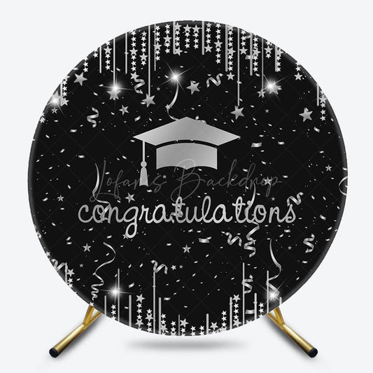 Lofaris Black Silver Starry Round Congrats Grad Backdrop