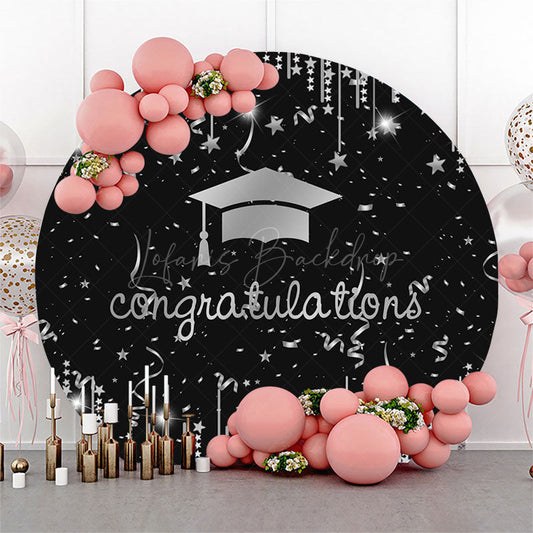 Lofaris Black Silver Starry Round Congrats Grad Backdrop