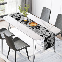 Lofaris Black Skeleton and Witch Halloween Table Runner Spooky Gothic Dining Decor Haunted House Party Decoration