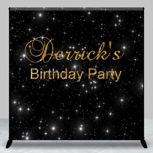 Lofaris Black Sparkle Gold Custom Name Birthday Party Backdrop