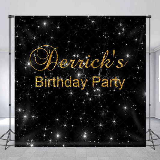 Lofaris Black Sparkle Gold Custom Name Birthday Party Backdrop