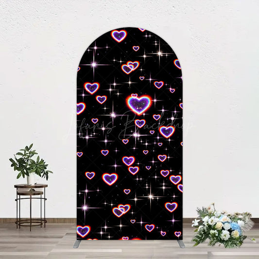 Lofaris Black Sparkle Rainbow Hearts Romantic Arch Backdrop