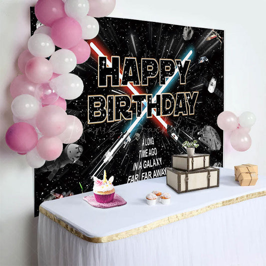 Lofaris Black Sparkle Star Galaxy War Happy Birthday Backdrop