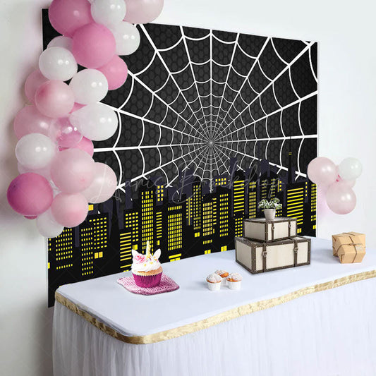 Lofaris Black Spider Wab City Night Scene Birthday Backdrop