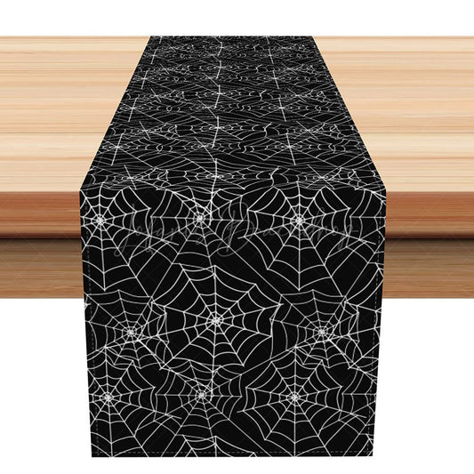 Lofaris Black Spider Web Halloween Table Runner Full Cobweb Pattern for a Spooky Vibe Gothic Dining Room Decoration