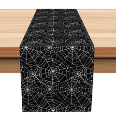 Lofaris Black Spider Web Halloween Theme Table Runner Full Cobweb Pattern Spooky Gothic Dining or Party Decoration