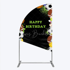 Lofaris Black Sports Theme Happy Birthday Half Moon Arch Backdrop with Various Balls Green Splatter Stars Decor