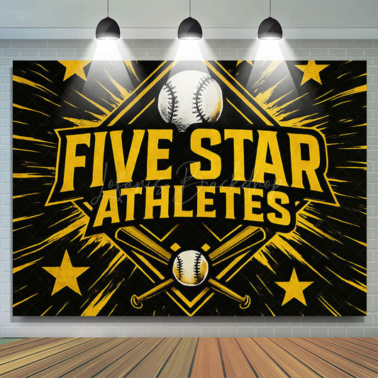 Lofaris Black Star Gold Five Athletes Birthday Backdrop