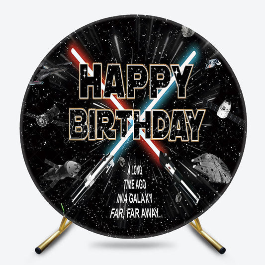 Lofaris Black Starry Galaxy War Round Happy Birthday Backdrop