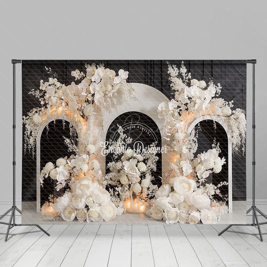 Lofaris Black Wall White Art Floral Arch Wedding Backdrop