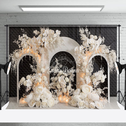 Lofaris Black Wall White Art Floral Arch Wedding Backdrop