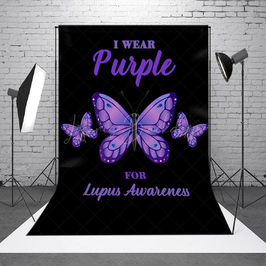 Lofaris Black Wear Purple Butterfly Lupus Awareness Backdrop