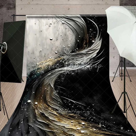 Lofaris Black White and Gold 3D Sweeping Lines Backdrop Metallic Droplets Abstract Photography Background