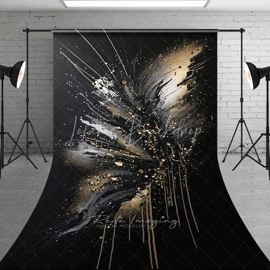 Lofaris Black White and Gold Explosive Art Backdrop Abstract Paint Drips Splatter Photography Background