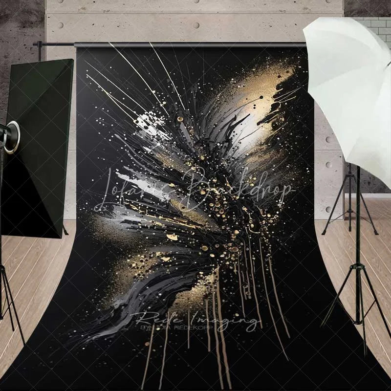 Lofaris Black White and Gold Explosive Art Backdrop Abstract Paint Drips Splatter Photography Background