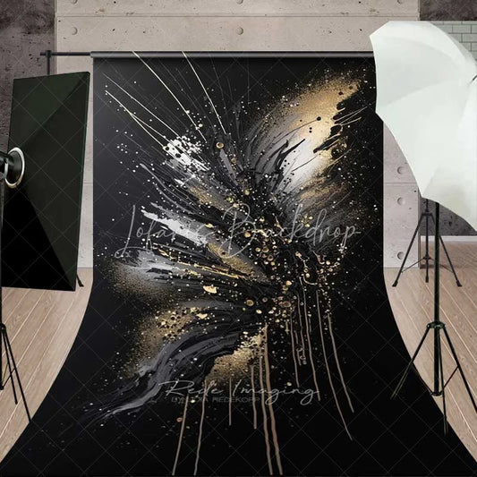 Lofaris Black White and Gold Explosive Art Backdrop Abstract Paint Drips Splatter Photography Background