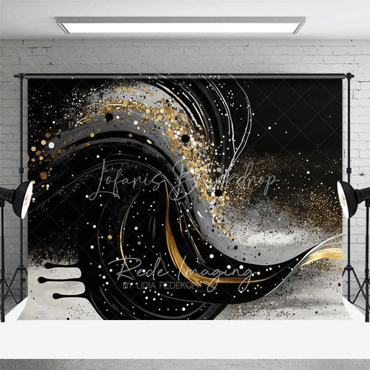 Lofaris Black White and Gold Swirl Fluid Art Backdrop Glitter Confetti Photography Background Elegant Decor
