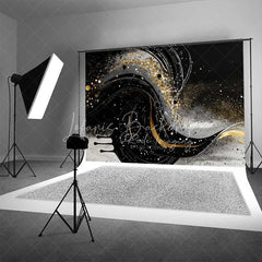 Lofaris Black White and Gold Swirl Fluid Art Backdrop Glitter Confetti Photography Background Elegant Decor