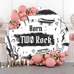 Lofaris Black White Born Two Rock Round Birthday Backdrop