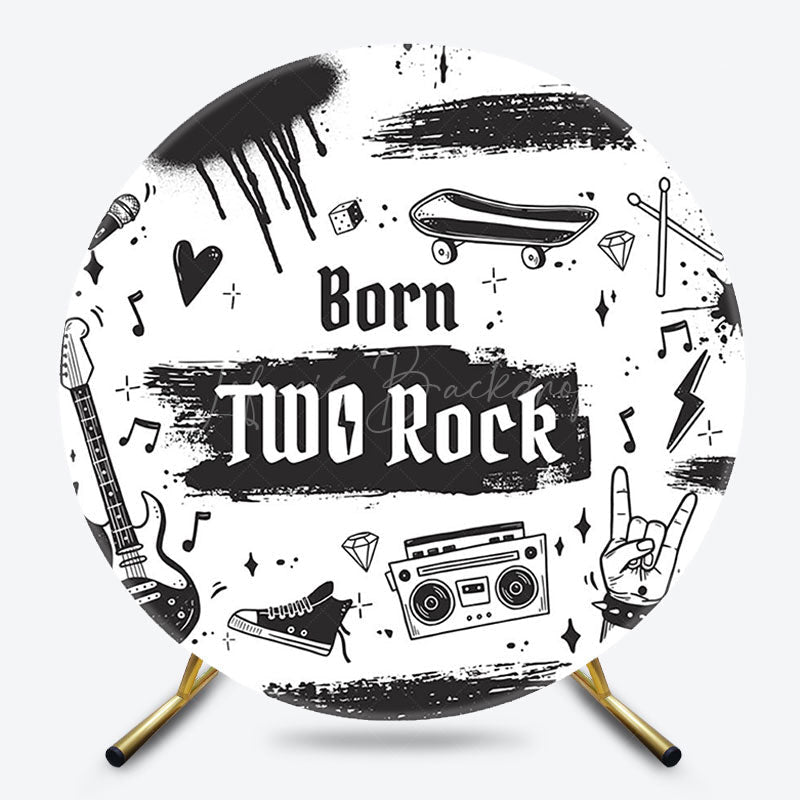 Lofaris Black White Born Two Rock Round Birthday Backdrop