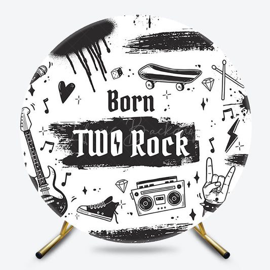 Lofaris Black White Born Two Rock Round Birthday Backdrop