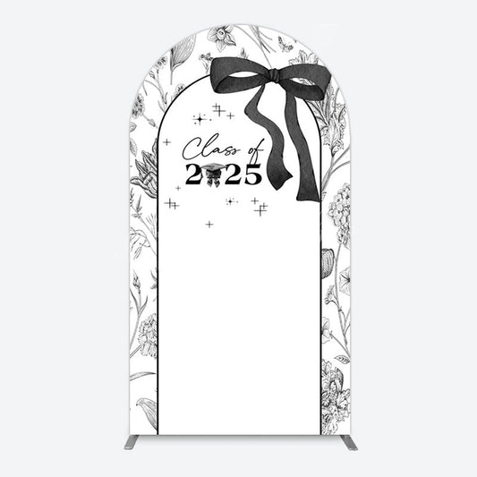 Lofaris Black White Bow Floral Congrats Graduation Arch Backdrop