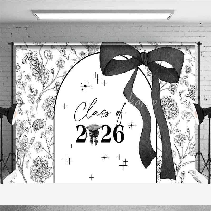Lofaris Black White Floral Class of 2026 Graduation Backdrop